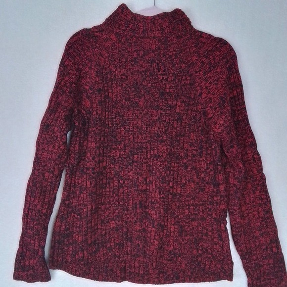 Investments Womens Sweater L Red Black Chunky Knit Mock Neck Relaxed Fit - Picture 2 of 13